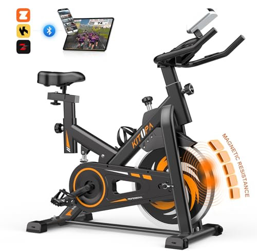 Kitopa Heimtrainer Fahrrad, Smart Hometrainer Fahrrad mit Bluetooth App & LCD-Monitor, Leises Ergometer mit Verstellbarem Widerstand für Kardio Training, 150 kg Belastbar