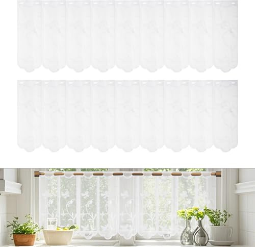 Visillos de bistró de 2 unidades, color blanco semitransparente, moderno, semitransparente, bordados, flores, para ventanas, cocina, salón, 45 x 144 cm (ancho x largo)