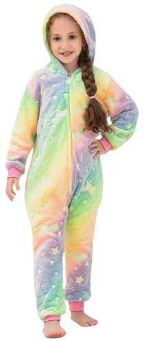 KAKU NANU Tutina per Bambine Unicorno Arcobaleno Pile soffice Tuta da Notte per Bambine Unicorno Rosa Viola Regali