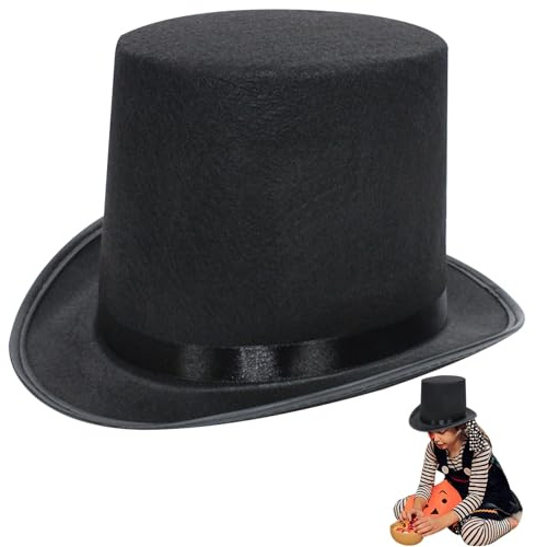 Whyzsjnclg Gombado de copa negro, sombrero de copa para niños 4 alto tela negra mago divertido para el disfraz de mago para Halloween, espectáculo, cosplay