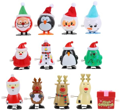 TOYANDONA 13Pcs Christmas Wind Up Santa Mini Walking for Cartoon Design Xmas Gifts to Develop Hand Eye Coordination Advent Calendar Fillers and Festive Decorations