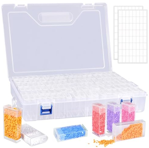 CIRULLI Scatola portaoggetti per pittura con diamanti, 120 barattoli di plastica, scatola per ricamo diamanti, perline di plastica, contenitore, accessori