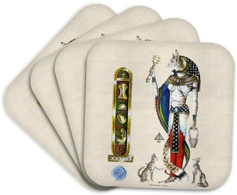 3dRose Bast Egyptian Cat Goddess Pagan Art Set of 4 Coasters - Cork