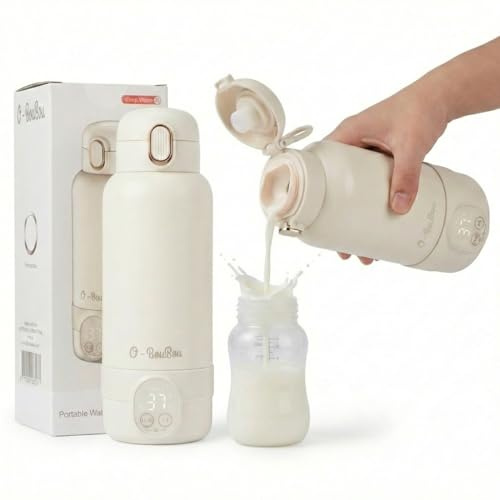 Calienta Biberones Portatil inalámbrico - Capacidad 500ml - Para Leche Materna y Agua - Acero Inoxidable - Ideal Para la Noche, Salidas y Viajes - Se Calienta en 3 Minutos - Batería de Larga Duración