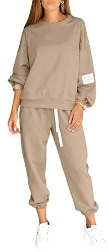 Completo Donna Elegante Blu Completo in Maglia Donna Tuta Sci Cotone Casa Casual da Pantaloni Yoga Gonna E Completa Beige 2XL