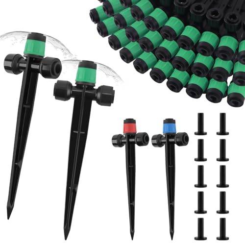 Kalolary 30 Piezas Emisores de Riego por Goteo con 10 Tapones Finales, Conexión Rápida Push-to-Fit para Tubo de Riego de 1/4 Pulgada, Flujo Ajustable 360° para Riego de Jardín (Vórtice Verde)