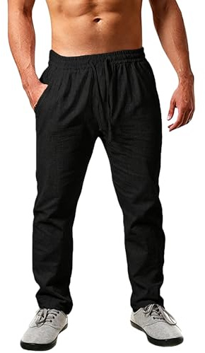 Cegerne Pantaloni in Lino Estivi Uomo Leggeri e Traspiranti, vestibilità Larga, Vita Elastica con Coulisse, Tinta Unita – Ideali per Estate, Vacanze e Spiaggia