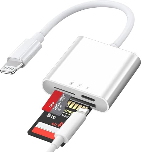 3 in 1 SD Card Viewer with MicroSD & SD Card Slot for Trail Game Camera, Photography Memory Card Adapter, Simultaneous Charging and Card Reading, Plug and Play