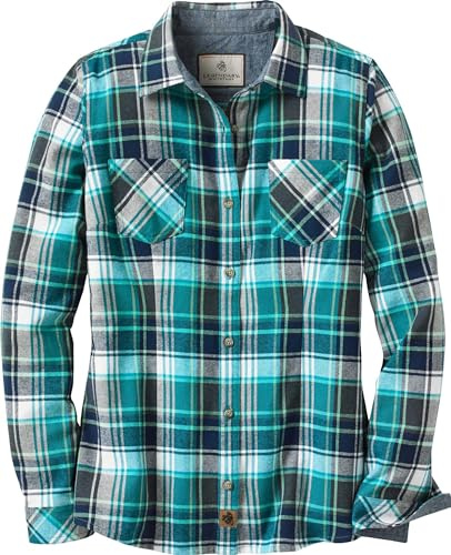 Legendary Whitetails Women's Cottage Escape Flannel Long Sleeve Plaid and Solid Color Clothes for Women, Fitted Button Down Shirt (Pack of 1)