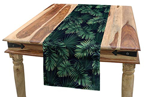 ABAKUHAUS Palme Tischläufer, Exotische Dschungel Laub Muster, Esszimmer Küche Rechteckiger Dekorativer Tischläufer, 40 x 225 cm, Jadegrün