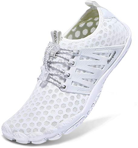 Racqua Chaussures d'eau Séchage Rapide Pieds Nus Plage Aqua Sport Natation Surf Piscine Randonnée Plongée Marche pour Hommes Femmes Blanc 38
