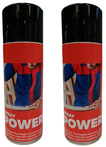 tendaggimania Pegamento Power Spray multiusos 2 botes de 400 ml con válvula ajustable, adhesivo ideal para pegar goma, espuma, material sintético, alfombras, tejidos, madera, papel.