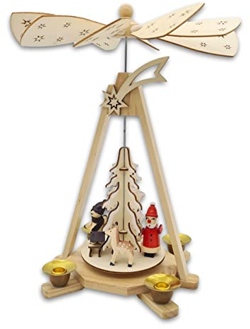 Wichtelstube-Kollektion Echtholz Pyramide Weihnachten, Handgefertigte Traditionelle Weihnachtsdeko holz Holz, klassische detailreiche Weihnachtspyramide Holz mit Kurrende
