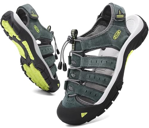 ZYLDK Sandalias de Senderismo para Hombres Verano Exterior Deportivas Zapatos Trekking Casual Zapatos de Montaña Cuero Sandalias de Playa Antideslizante Verano EU38-46