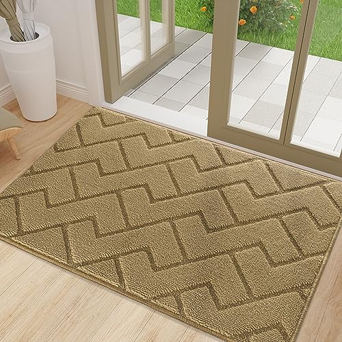Biscpro Door Mat 60x90cm,Indoor DoorMat Washable,Doormat Indoor Dirt Trapper Non-slip,Absorbent Inside Entrance Rug Floor Mat for Entryway,Patio,Garden,Laundry Room,Pets - Brown