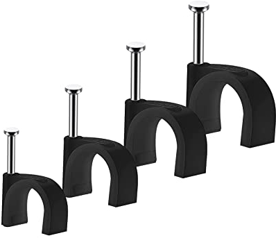 Kabelschelle Nagelschellen, 400 stück Kabelhalter Mit Eingestecktem Nagel Halterungen Kabelbefestigung Für Starkstromkabel 4 Schwarz Größen 4 mm, 6 mm, 8 mm, 10 mm Steckdosenleiste Haftclips