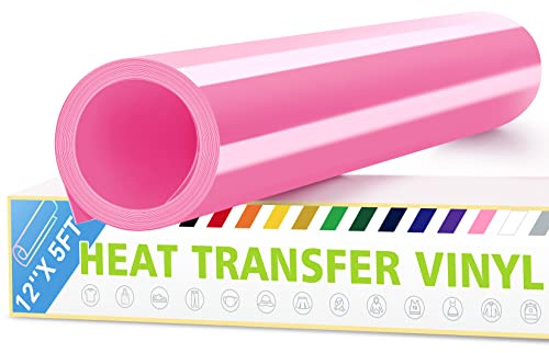 Artcut 12 x 5ft HTV Vinyl Rolls, Heat Transfer Vinyl for Fabric, HTV Vinyl for Shirts, Iron on Vinyl for All Cutter Machine - Easy to Cut for Heat Vinyl Design, Permanent Vinyl (Pink)