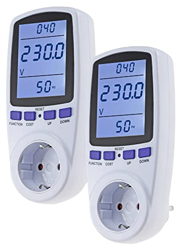 ChiliTec Energiekosten-Messgerät Strom-Messgerät Steckdose 230V Stromzähler Energiemesser Stromkostenmessgerät Grosses Display bis 3680 Watt mit Überlastschutz - 2 Stück
