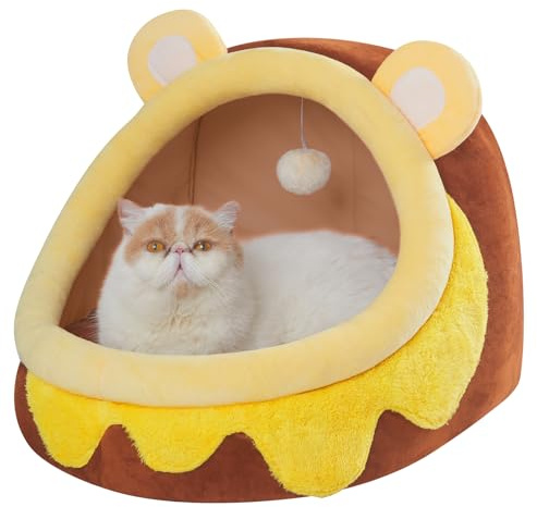Jiupety Kattgrotta, Kattbädd med Avtagbara och Tvättbara Kuddar, Mjuk och Bekväm Kattbädd, Katthus Katttält för Katter och Valpar, Cat Bed Cat House, Honeypot, L