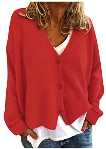 Strickjacke Damen V Ausschnitt Cardigan Elegant Einfarbig Kurz Strickmantel Pullover GroßE GrößEn Wintermantel Grobstrickjacke Herbst Winter Strickpullover Jacke mit Knopf