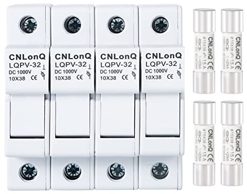 DEWIN Solar PV Sicherungshalter, 4 Stück Sicherungshalter Hutschiene ohne Licht 1P DC 1000V und 4 Stück 15A PV DC Sicherung