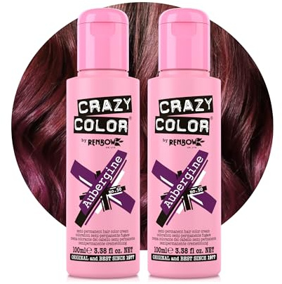 Crazy Color Vibrant Aubergine Semi-Permanent Duo Hair Dye. Highly Pigmented Wine Purple Conditioning & Oil Nourishing Vegan Formula | No Bleach or Ammonia | 200ml