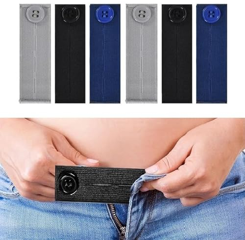 6 Stück Hosenbunderweiterung Elastische, Einstellbar Taillenverlängerung Hosenverlängerung Knopf Hosenknopf Verlängerung Bundverlängerung Knopfverlängerung für Jeans Röcke Hosen Umstandshose