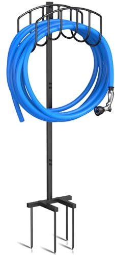 iRhodesy Soporte para Manguera de Jardín de 109,5 cm, Elegante Soporte de Pie, Soporte Metálico Extraíble para Manguera de Jardín, para el Jardín y el Césped