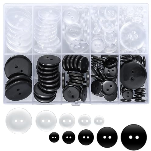 160 Pcs Transparent Buttons, Round Resin 4 Holes ButtonsSewing Crafts Buttons for Sewing Knitting Crochet Crafts DIY Clothes Coats Jacket Pants Outfit Decoration Button- 10/12/15/20/25mm