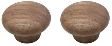 HDJNal Lot de 2 boutons de tiroir en bois de noyer en forme de champignon de 38 mm avec vis – Quincaillerie de poignée de porte en bois naturel – Poignées de meubles d'armoire, d'armoire, de placard
