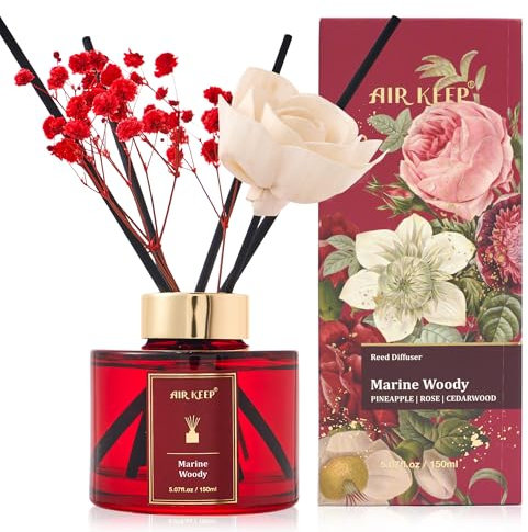 Airkeep Difusor de Aromas 150ml, Marine Woody Reed Diffuser Set, Rose Difusor De Fragancia, Ambientador para Habitaciones, Baños, Oficinas, Armarios