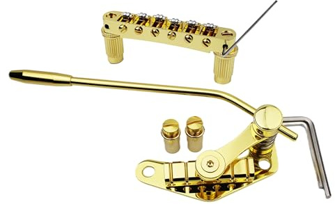Guyker Guitar Bridge Stop Bar Tailpiece Tremolo TM85 and GM005 Tune-O-Matic Roller Saddle Bridge Combo Replacement Part Compatible with Les Paul LP SG 6 String Electric Guitars, Gold