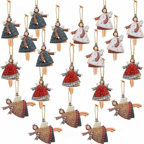 Wood Angel Christmas Ornaments - 20 PCS Xmas Tree Hanging Decoration - Gift for Mom Friends