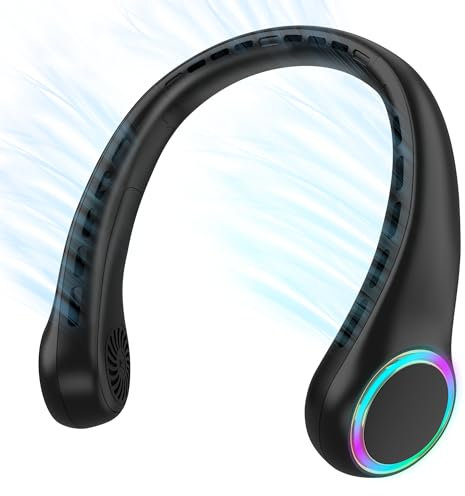 ITSHINY Neck Fan, Portable Neck Fan, Mini Fan Bladeless USB Rechargeable Battery 4000 mAh Powerful Silent Fan with 3 Speeds and LED Lights for Office Travel