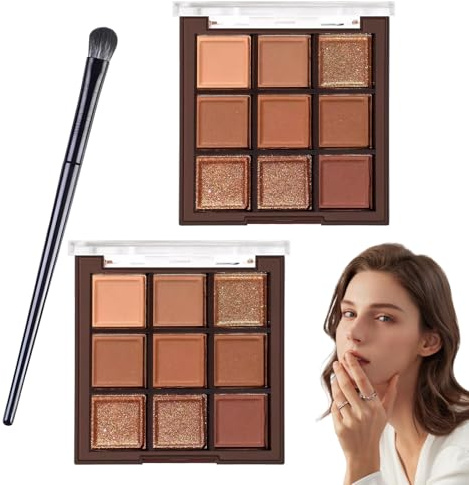2 Stück Lidschatten Braun,9 Farben Lidschatten Brauntöne,Nude Brown Eyeshadow Palette,Lidschatten Palette Nudetöne mit Lidschattenpinsel,für Verschiedene Anlässe (Erdtöne)