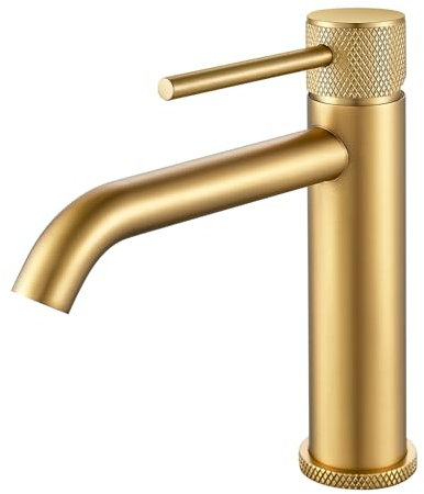 Robinet de salle de bain - Doré - Avec bec - Hauteur : 105 mm - Mitigeur monocommande doré - En acier inoxydable