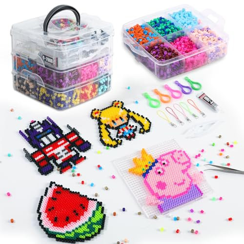 Dongzhi Lot de 11 000 perles à repasser, taille XXL, 5 mm, avec plaques, boîte transparente et accessoires, kit complet pour filles à partir de 6 ans, parfaites pour les loisirs créatifs de Noël et