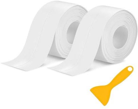 BLISSIQUEE Striscia sigillante per bagno, autoadesiva, 2 rulli, 5 m x 5 cm, impermeabile, in PVC, semplice nastro sigillante per bagno, cucina, WC, angoli delle pareti, forte adesivo, flessibile, a