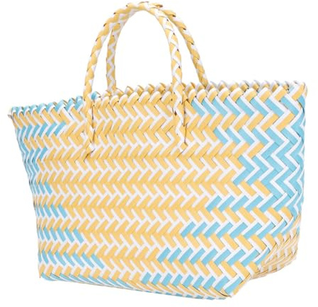 Vaguelly Cestino Della Spesa Intrecciato Portatile in Plastica Con Manici Robusti, Set Da 2 Piccoli Cestini Portaoggetti Colorati Per Uso Interno Ed Esterno, Borsa Da Mano Per Frutta e Snack