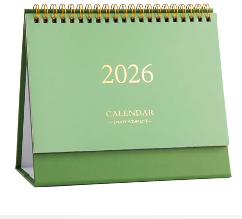 Desk Calendar 2025-2026, Runs Jul. 2025 - Dec. 2026, Academic Desktop Calendar with Planner Stickers, Standing Flip Desk Calendar with Monthly Summary (Green)