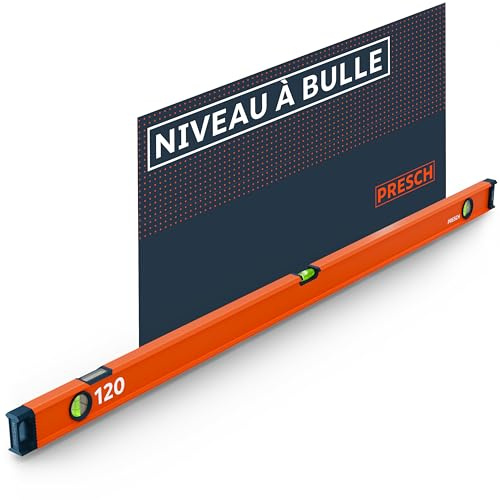 Presch Vattenpass 120cm - Okrossbar libell med 2% lutning - Siktfönster för vertikal avläsning - Innovativa antiglid-ändskydd - Precis mätyta