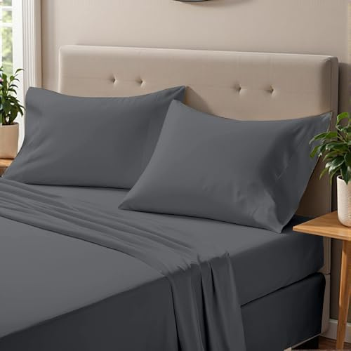 ONIROS Home Juego Sabanas 150 x 190/200 de Lujo Incluye Fundas Almohadas 75x50 Pack 2 | Sabana Bajera 150x190 Ajustables y Encimera | Sabanas 150 x 200 - (Sabanas Cama 150, Gris Oscuro)