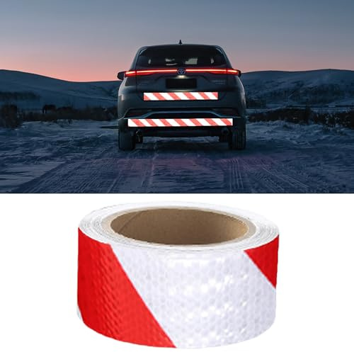 Bande Reflechissante Autocollante 20M x 5cm Ruban de Signalisation Blanc et Rouge Reflechissant Imperméable Davertissement Auto Ruban Davertissement Conspicuous pour Véhicules, Remorques Extérieur