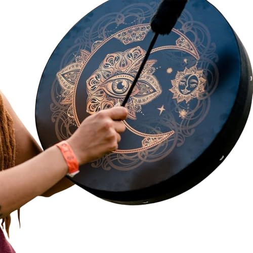 Multifunktionell musik trumma – trumslagare instrument soul gåva handgjorda shamanics bongo | vegansk shamanska instrument, ljudläkningsverktyg, justerbart membran kvinna – för