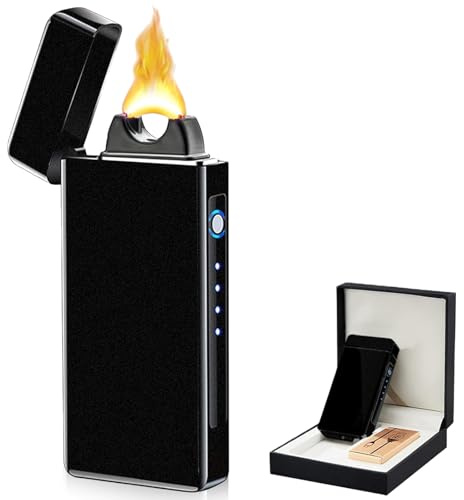 Mechero eléctrico a prueba de viento, de plasma, arco eléctrico, recargable por USB, con indicador de batería, encendedor eléctrico para velas, exterior, negro