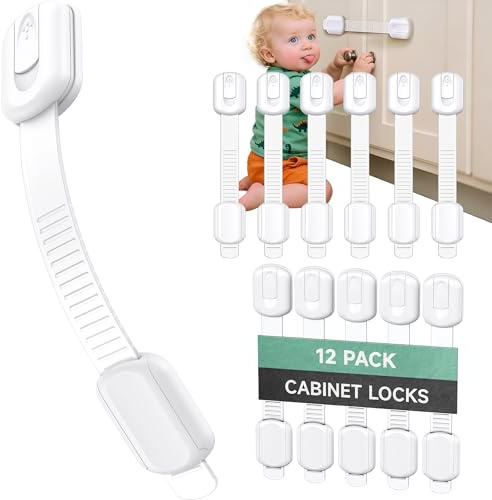 Infinno 12 Pack Cabinet Locks Baby Proofing Heavy Duty - Child Safety Cabinet Locks for Drawers, Cupboards & Fridge – No Drill 3M Adhesive Locks for Pets - Toddler Safety Latches