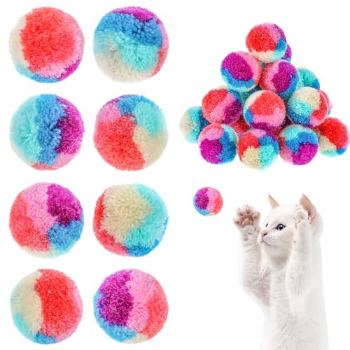 Sorcristy Premium Soft Pom Pom Balls for Kittens, Lightweight Interactive Assorted Colors Cat Ball Toys, Kitten Toys for Indoor Cats Kitty, Pet Products for Cats(1.2 Inches 30 Balls)