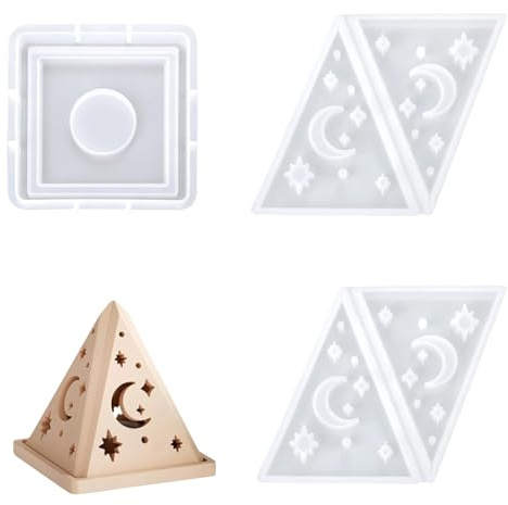 Resin Moulds Moon Pyramid – Silicone Pyramid Resin Mould with Moon Skeleton, 3D Candle Holder Tealight Holder Molds for DIY Crafts Beginners Home Decor