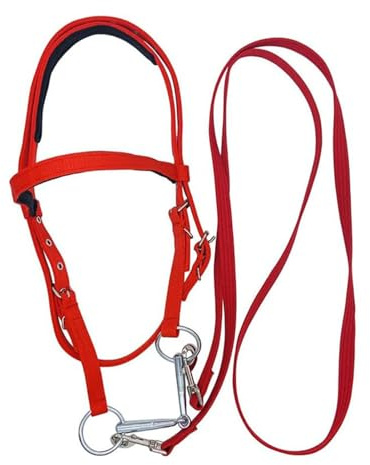 Testata Per Cavallo – Nylon Metallico | Briglia Per Cavallo Rossa Regolabile | Corda Per Redini | Confortevole E Durevole Per Spettacoli Di Allenamento Di Guida E Uso Equestre Quotidiano