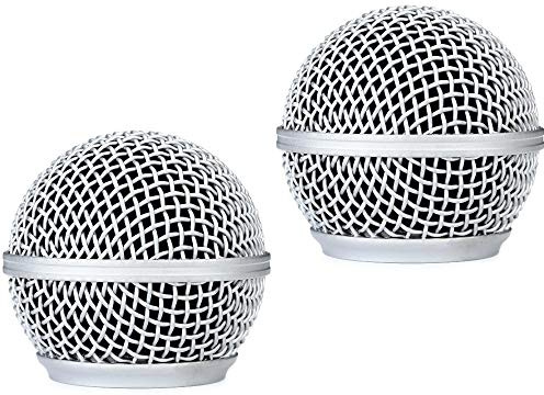 SM58 RK143G Replacement Grille for Shure SM58 Pro XLR Dynamic Microphone Stage Performance Kit - Professional Studio & Live Performance Cardioid Mic for Vocals, Silver Color, 2 Pack
